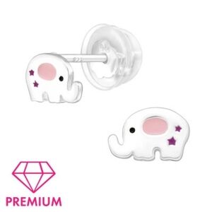Premium Children's Silver Elephant Ear Studs with Epoxy